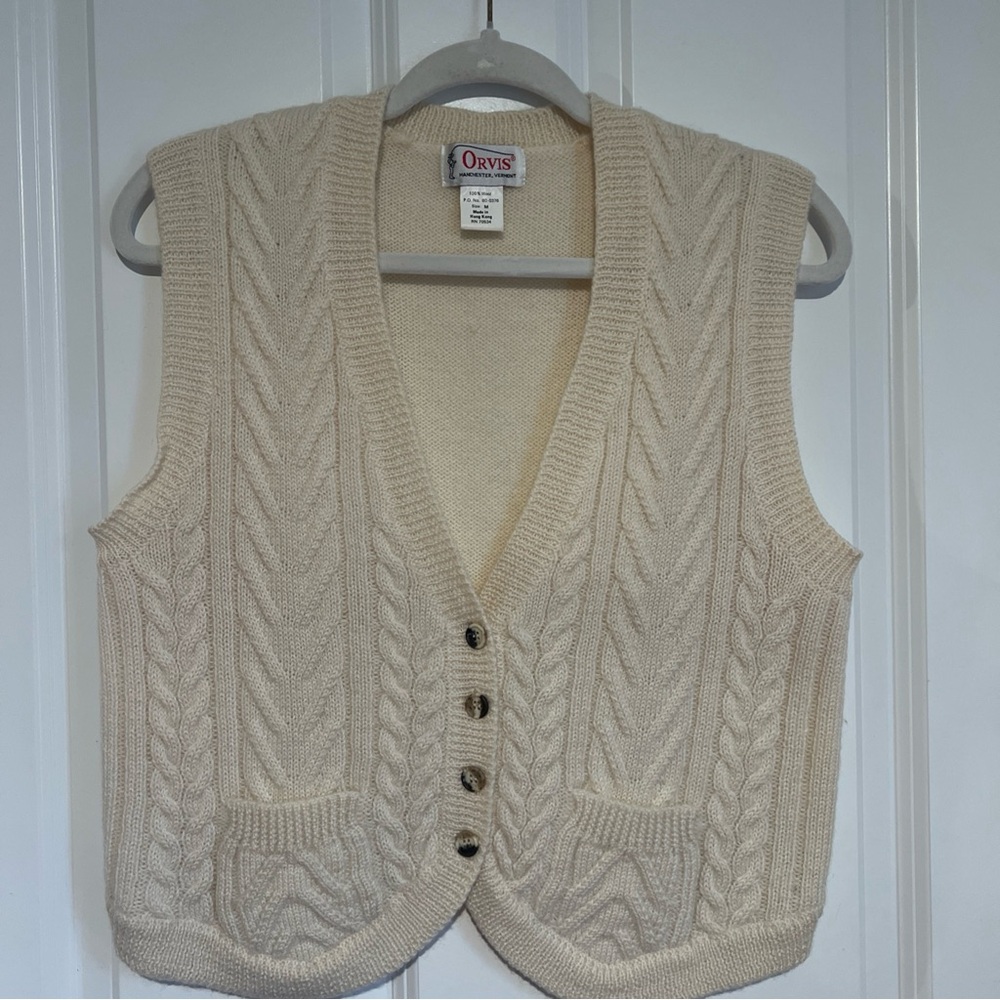 Vintage Orvis Cream Cable Knit Sweater Vest Size M